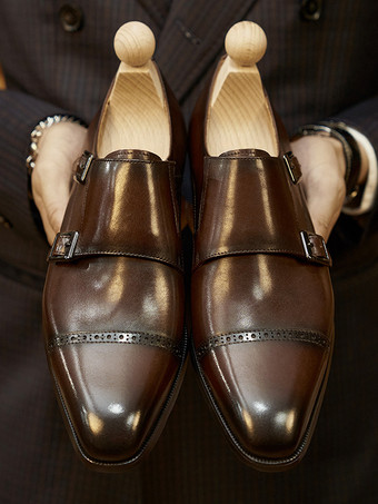 レザーアートワーク メンズ モンクローファー モンクストラップ ブローグ フォーマル ウェディングシューズ