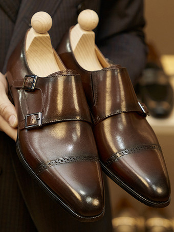 レザーアートワーク メンズ モンクローファー モンクストラップ ブローグ フォーマル ウェディングシューズ