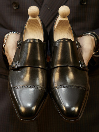 レザーアートワーク メンズ モンクローファー モンクストラップ ブローグ フォーマル ウェディングシューズ