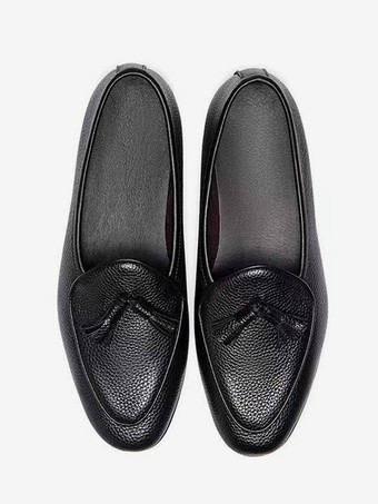 Mocassins pour hommes en cuir de vachette à pompon et bout rond Chaussures de mariage de bal
