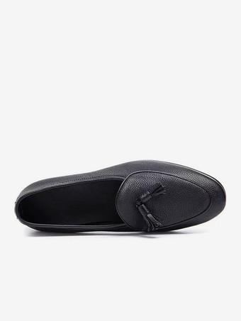 Mocassins pour hommes en cuir de vachette à pompon et bout rond Chaussures de mariage de bal