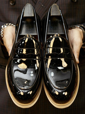 メンズ ペニーローファー パテントレザー スリッポン プロム ウェディングシューズ