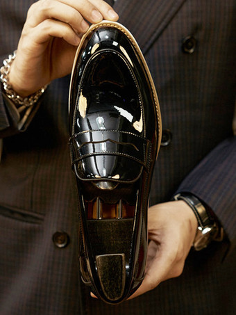 メンズ ペニーローファー パテントレザー スリッポン プロム ウェディングシューズ