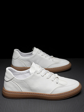 男性用スニーカー 快適なレザー ラウンドトゥ バスケット スポーツシューズ