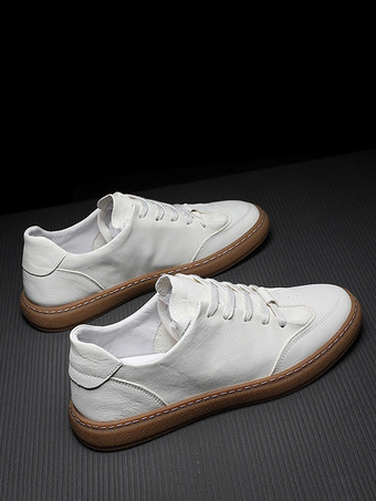 男性用スニーカー 快適なレザー ラウンドトゥ バスケット スポーツシューズ