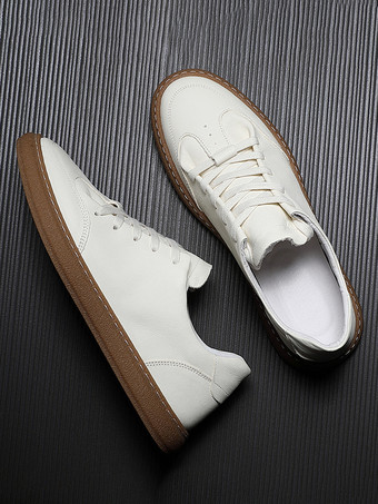 男性用スニーカー 快適なレザー ラウンドトゥ バスケット スポーツシューズ