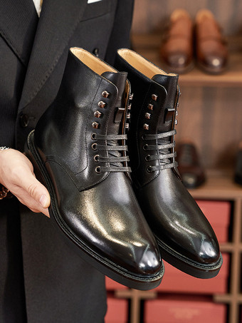 メンズ マーティン ワークブーツ シックなブラック ショートドレスブーツ