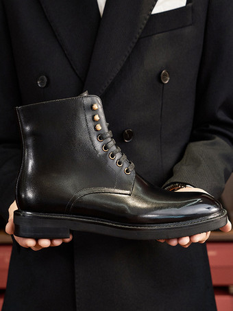 メンズ マーティン ワークブーツ シックなブラック ショートドレスブーツ
