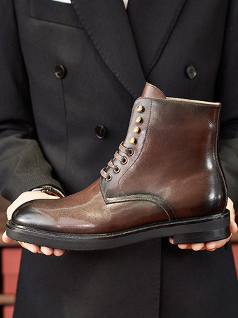 ブラウンメンズ マーティン ワークブーツ シックなブラック ショートドレスブーツ