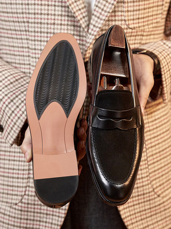 メンズ ペニーローファーシューズ スエードレザー アートワーク プロム ウェディングシューズ