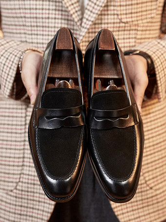 メンズ ペニーローファーシューズ スエードレザー アートワーク プロム ウェディングシューズ