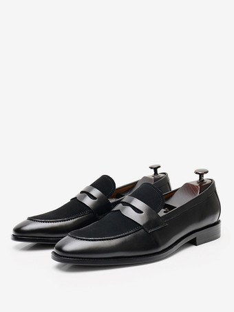 ブラック メンズ ペニーローファーシューズ スエードレザー アートワーク プロム ウェディングシューズ