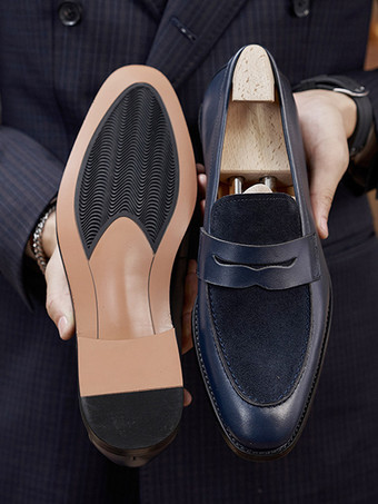 メンズ ペニーローファーシューズ スエードレザー アートワーク プロム ウェディングシューズ