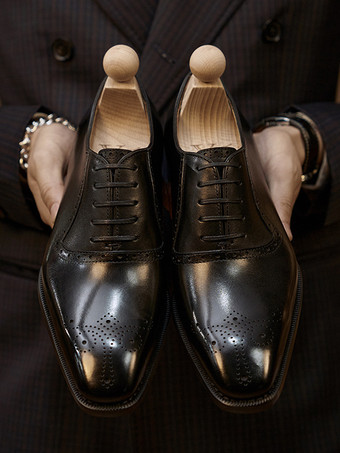 メンズオックスフォードドレスシューズ スタイリッシュなスクエアトゥレザーダービーフォーマルウェディングシューズ