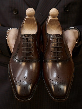 メンズオックスフォードドレスシューズ スタイリッシュなスクエアトゥレザーダービーフォーマルウェディングシューズ
