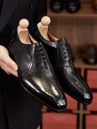 Men's Dress Shoes Fashion Round Toe Leather Oxford lace Up Formal Wedding Shoes