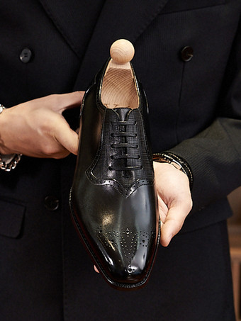 Men's Dress Shoes Fashion Round Toe Leather Oxford lace Up Formal Wedding Shoes