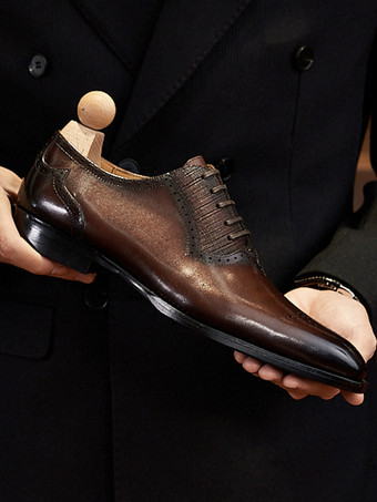 Men's Dress Shoes Fashion Round Toe Leather Oxford lace Up Formal Wedding Shoes