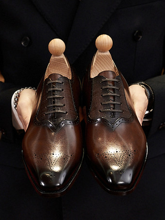 Men's Dress Shoes Fashion Round Toe Leather Oxford lace Up Formal Wedding Shoes