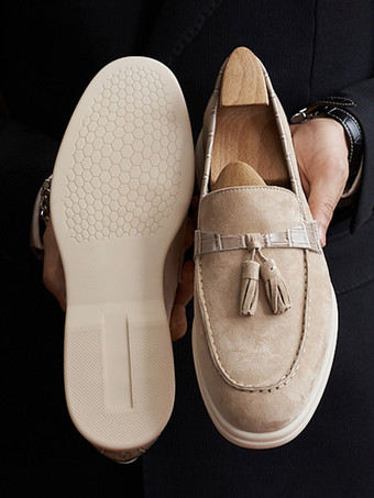 メンズ タッセルローファー アートワーク ラウンドトゥ スエードレザー プロム ウェディングシューズ
