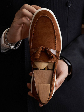 ブラウンメンズ タッセルローファー アートワーク ラウンドトゥ スエードレザー プロム ウェディングシューズ