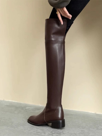 ブラック オーバーニーブーツ フラットポインテッドトゥ サイハイブーツ