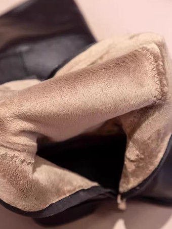 ブラック オーバーニーブーツ フラットポインテッドトゥ サイハイブーツ