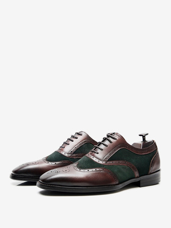 ブラウン男性用ドレスシューズ スタイリッシュなスクエアトゥレザー