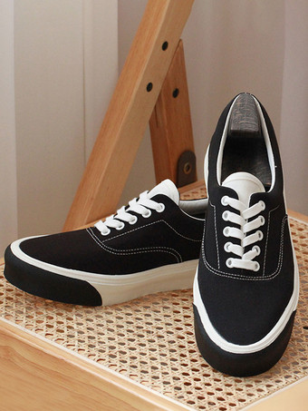 ブラック 男性用スニーカー 快適なキャンバス ラウンドトゥ バスケット スポーツシューズ