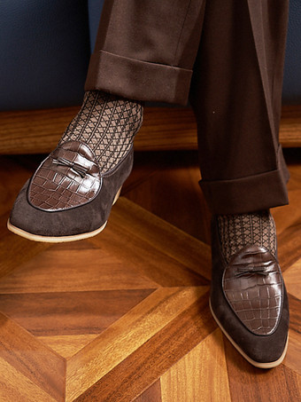 Mocassins belges pour hommes bout pointu en daim épissure en cuir à enfiler à talons bas chaussures de bal