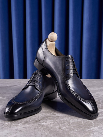 男性用ドレスシューズ スタイリッシュなピープトゥ レザー レースアップ ダービー プロム ウェディング フォーマルシューズ