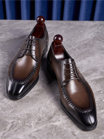 男性用ドレスシューズ スタイリッシュなピープトゥ レザー レースアップ ダービー プロム ウェディング フォーマルシューズ