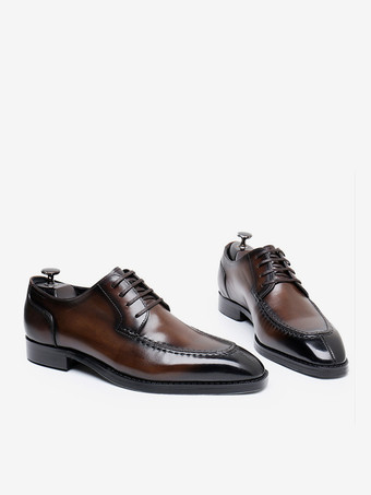 男性用ドレスシューズ スタイリッシュなピープトゥ レザー レースアップ ダービー プロム ウェディング フォーマルシューズ