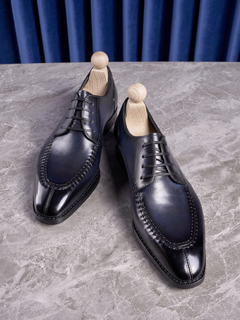 男性用ドレスシューズ スタイリッシュなピープトゥ レザー レースアップ ダービー プロム ウェディング フォーマルシューズ