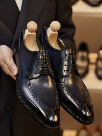 男性用ドレスシューズ スタイリッシュなピープトゥ レザー レースアップ ダービー プロム ウェディング フォーマルシューズ