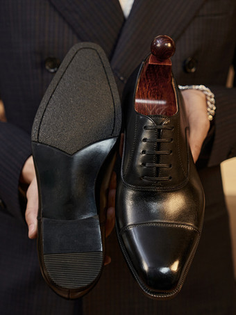 男性用ドレスシューズ スタイリッシュなポインテッドトゥ レザー プロム オックスフォード ウェディング フォーマルシューズ