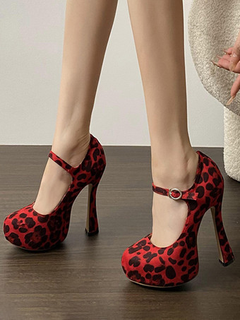 rouge Escarpins sexy Mary Jane à talons hauts et talons aiguilles en daim pour femmes
