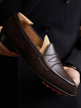 メンズ ペニーローファーシューズ アートワーク ラウンドトゥ スエードレザー プロム ウェディングシューズ