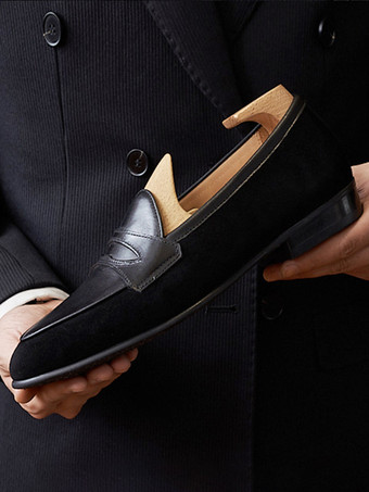 ブラック メンズ ペニーローファーシューズ アートワーク ラウンドトゥ スエードレザー プロム ウェディングシューズ