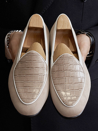 アイボリー メンズ ローファー ブラウン ラウンドトゥ スエードレザー プロム ウェディングシューズ