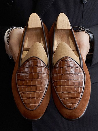 ライトブラウンメンズ ローファー ブラウン ラウンドトゥ スエードレザー プロム ウェディングシューズ