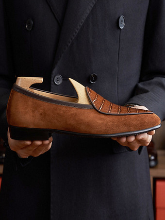 メンズ ローファー ブラウン ラウンドトゥ スエードレザー プロム ウェディングシューズ