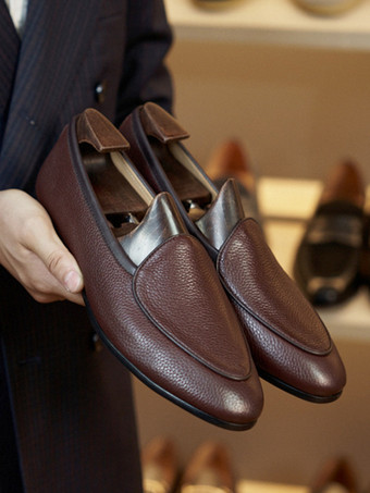 メンズ スリッポン ローファー アートワーク ラウンドトゥ レザーシューズ 牛革 プロム ウェディングシューズ