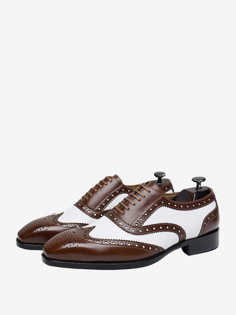 ブラウンメンズ ドレスシューズ スクエアトゥ レザー ブローグ オックスフォード プロム ウェディングシューズ