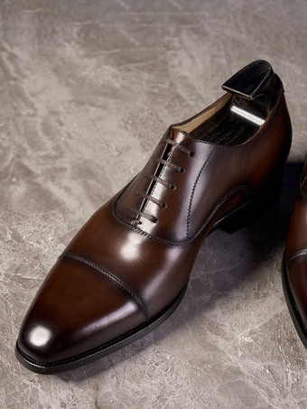 ブラウン男性用ドレスシューズ 高品質スクエアトゥレザーブローグフォーマルウェディングシューズ