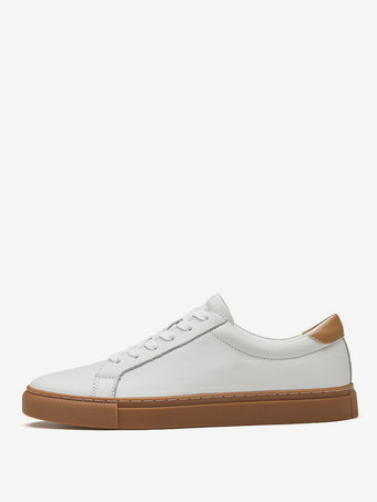 ホワイト メンズ スニーカー ファッション レザー ラウンドトゥ バスケット スポーツシューズ