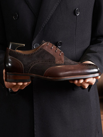 男性用ドレスシューズ 高品質ラウンドトゥレザーブローグフォーマルウェディングシューズ