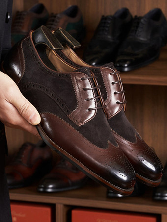 男性用ドレスシューズ 高品質ラウンドトゥレザーブローグフォーマルウェディングシューズ