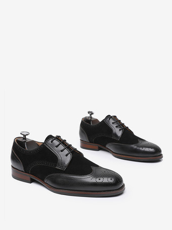 男性用ドレスシューズ 高品質ラウンドトゥレザーブローグフォーマルウェディングシューズ