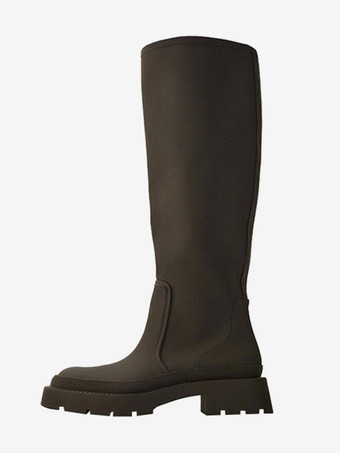 レディース レインブーツ ラウンドトゥ フラット 防水 ニーハイブーツ